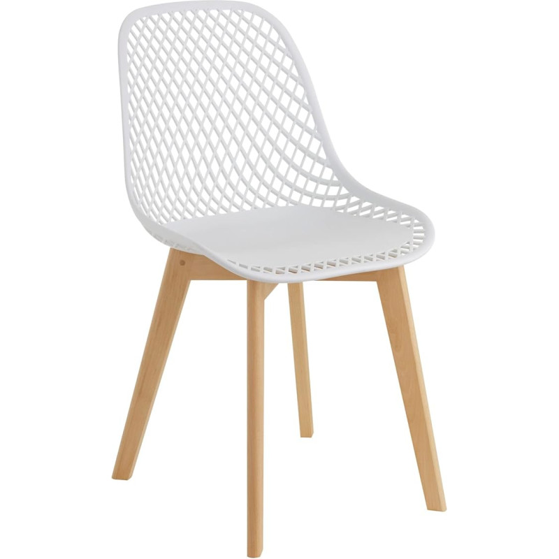 Baroni Home Modern Chair with Wooden Legs, Ergonomic Office Chair with Carved Texture, Dining Chair Max 130 kg, 48 x 43 x 84 cm, White, 1 Piece