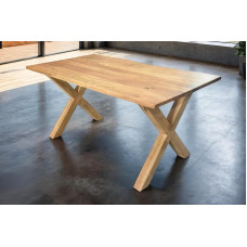SAM Murcia Dining Table 120 x 80 cm Solid Acacia Wood and Natural-Coloured, Wane Table with X Wooden Frame, Real Wane, Easy-Care Wooden Table/Solid Wood Table