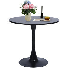 FurnitureR 80.0 cm Round Dining Table for 2-4 People with Base for Home Office Living Room Kitchen Leisure Black Tulip Style