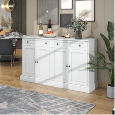 Oyemige Sideboard White Chest of Drawers with 4 Doors and 2 Drawers, 150 x 40 x 86 cm, Kitchen Cabinet, Sideboard, Antique White, Living Room, Kitchen, Buffet Cabinet, Sideboard, Kitchen Cabinet with