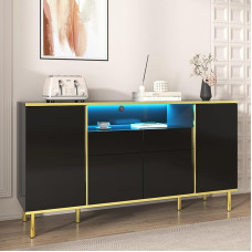 LATICO Sideboard Chest of Drawers with 4 Doors and 2 Drawers, 150 x 40 x 80 cm, Kitchen Cabinet, High Gloss Buffet Cabinet, Sideboard, Standing Cabinet, Storage Cabinet, Living Room, Dining Room,