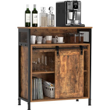DlandHome Sideboard Sliding Door Low Kitchen Cabinet Storage Cabinet for Living Room with Shelf Dresser Storage Cabinet Office Rustic Brown/Black