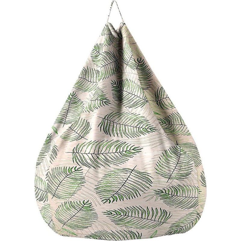 Treer Bean Bag Cover without Filling for Children Adults Bean Bag Cover Modern Palm Leaf Print Removable Washable Bean Bag Outer Cover Toy Storage Bag (Beige, 100 x 120 cm)