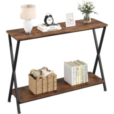OPULENTHOME Narrow Console Table, Hallway Table, Sofa Table, Side Table with Metal Frame and Shelves, Entrance Table for Hallway, Living Room and Entrance, X-shaped Legs, 105 x 81 x 30 cm