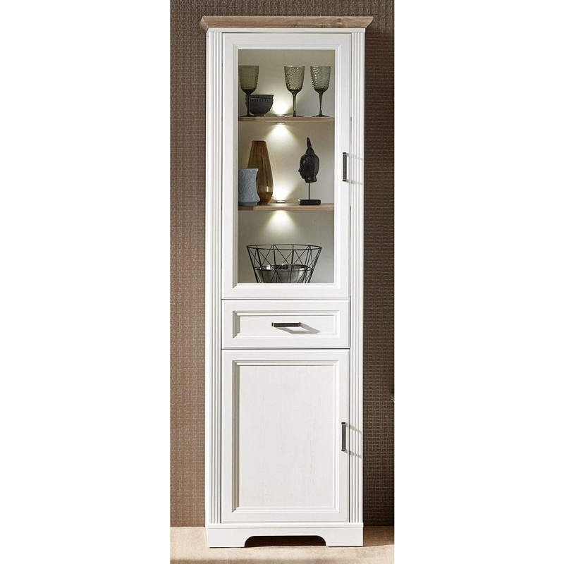 möbelando Jillana II Standing Display Cabinet Wooden Display Cabinet Living Room Cabinet Light Pine / Artisan Oak
