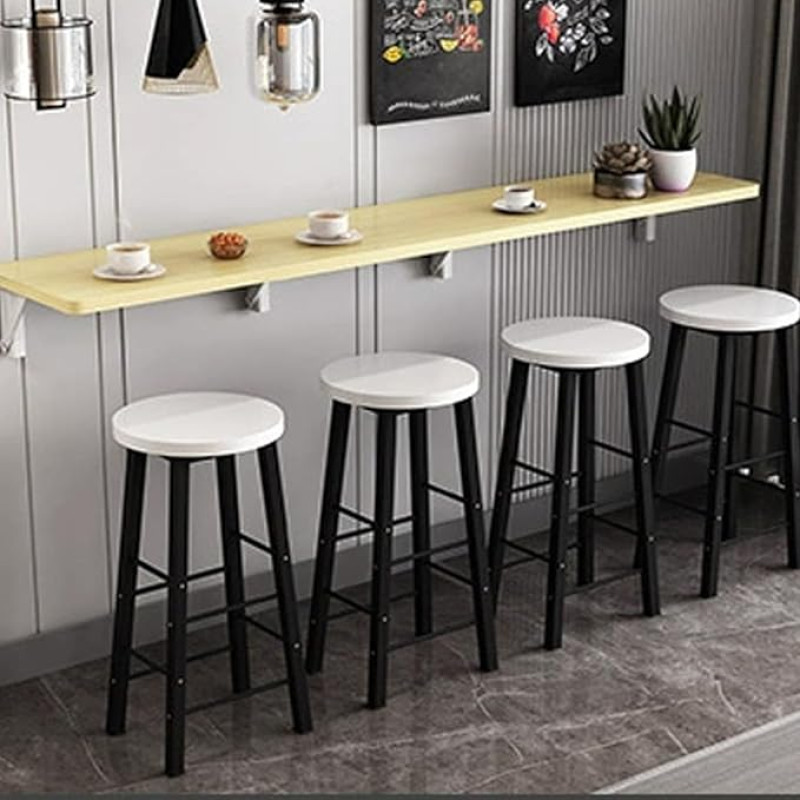 Wall Mounted Folding Wooden Table with Folding Leaf - Space Saving Dining Solution for Kitchen, Bar and Cafe - Perfect Long and Narrow Design for Small Spaces