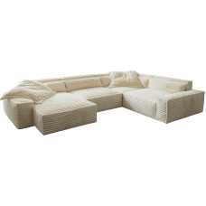 DELIFE Wohnlandschaft Sirpio XL Plush Cord Beige 360 x 260 cm Adjustable Chaise Longue
