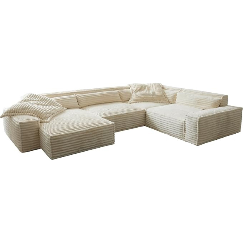 DELIFE Wohnlandschaft Sirpio XL Plush Cord Beige 360 x 260 cm Adjustable Chaise Longue