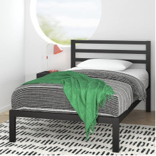 Zinus Mia Modern 36 cm Metal Bed Frame with Headboard, Wooden Slatted Frame for Adults, Children and Teenagers, Easy Assembly, 90 x 190 cm, Black