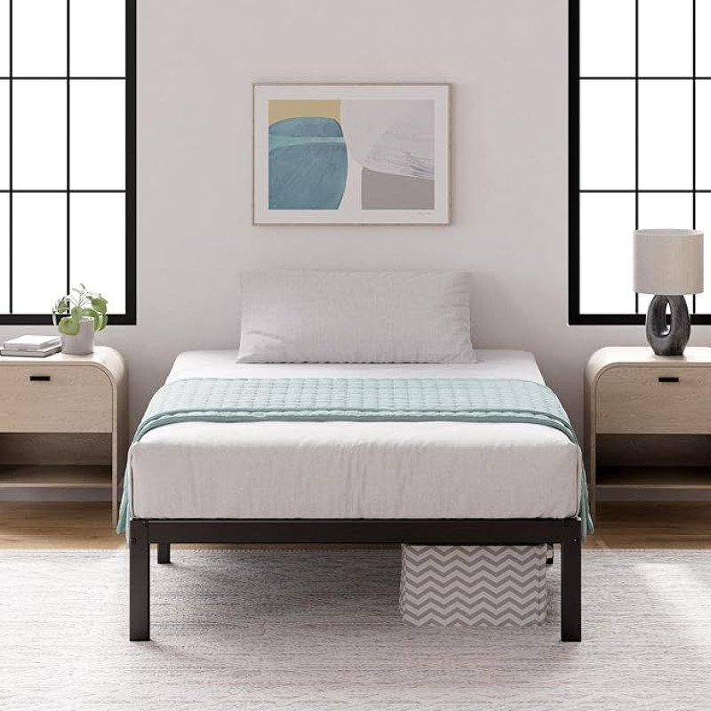 Zinus Yelena Bed 90 x 190 cm - Height 36 cm with Under Bed Storage - Metal Platform Bed Frame with Steel Slat Holder - Black