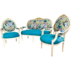 Lounge Sofa Set Colourful Velvet Turquoise Colour French Louis Baroque Rococo Style Sofa Set Retro Look for Hotel Lodge Lobby or Home Decor