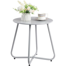 HollyHOME Round Metal Side Table Rust Resistant Patio Small Plant Stand 44cm Portable Side Table for Balcony, Garden, Living Room and Bedroom, Grey