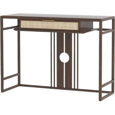 Vickyliou Entrance Table, Boho Wood Console Table with Rattan Drawers, Narrow Entrance Sofa Table, Easy Assembly, Console Table with Storage (Brown, L)