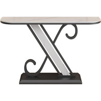 Vickyliou Entrance Table, Modern Console Table with Metal Frame and Faux Marble Top for Entrance Area, Console Table with Storage (Black, L)