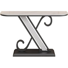 Vickyliou Entrance Table, Modern Console Table with Metal Frame and Faux Marble Top for Entrance Area, Console Table with Storage (Black, L)