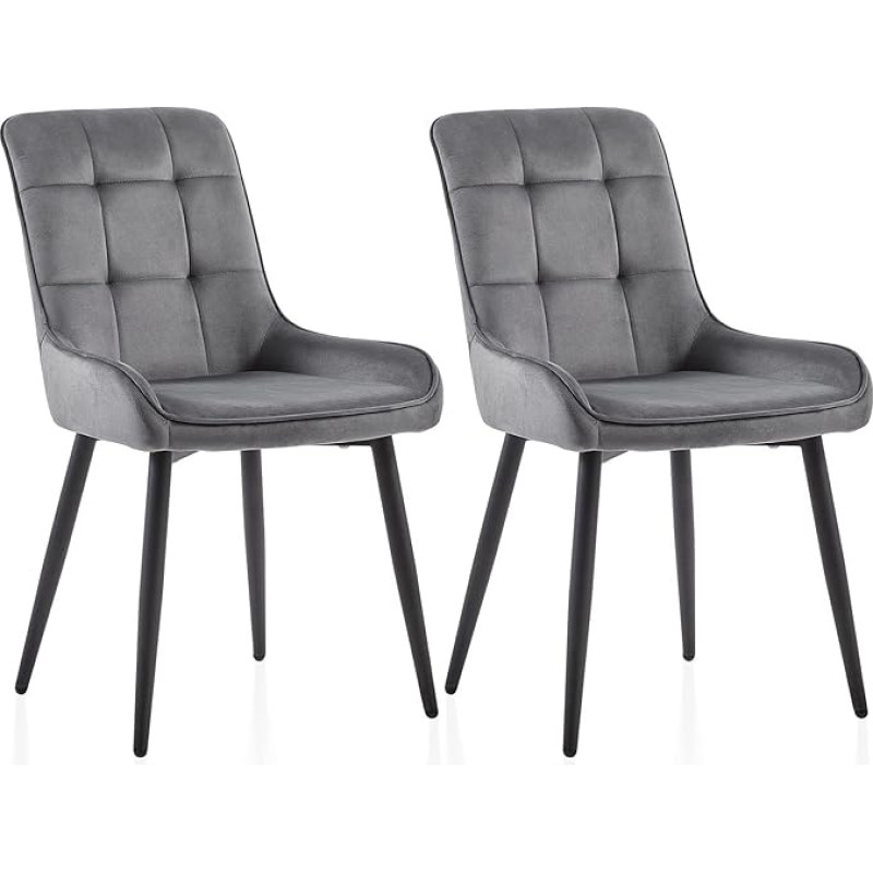 CLIPOP Dining Room Chairs Set, Kitchen Chair, Upholstered Chair, Living Room Chair with Backrest, Fabric Seat Cover, Metal Legs (Set of 2, Velvet Dark Grey)