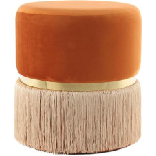 Qiyano Round Stool with Velvety Soft Fabric Cover and Trendy Fringes Elegant Metal Ring in the Middle Pouf Seating Furniture Bedroom Living Room Wardrobe Colour: Orange