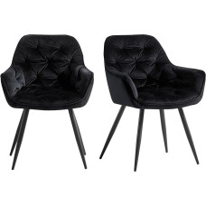 Jahecome Dining Room Chairs, Made of Fabric (Velvet), Living Room Chair, Choice of Colours, Retro Design Armrest, Chair with Backrest, Metal Legs, Black (Black, 2)