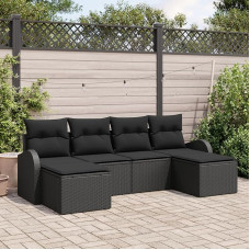 Rantry 6-teiliges Garten-Sofaset mit Kissen Schwarzes Poly-Rattan, 2-Sitzer Garten-Sofa mit Stauraum & Kissen Schwarzes Poly-Rattan Gartenlounge Model3354822