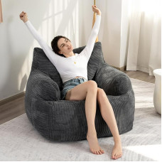 HIGOGOGO Giant Bean Bag Chair Sofa Large Comfortable Chair for Bedroom Living Room Bean Bag Lazy Chair for Adults with Pocket Armrests for Playing Reading Dark Grey
