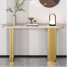 YVYKFZD Glamouröser Konsolentisch, schmaler Langer Beistelltisch Flurtisch, Akzenttische hinter dem Sofatisch mit Metallfuß, industrielle Eingangstisch, für Eingangsbereich, Foyer(Gold A,140cm/55.1