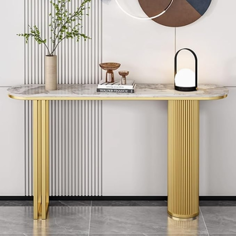 YVYKFZD Glamouröser Konsolentisch, schmaler Langer Beistelltisch Flurtisch, Akzenttische hinter dem Sofatisch mit Metallfuß, industrielle Eingangstisch, für Eingangsbereich, Foyer(Gold A,140cm/55.1