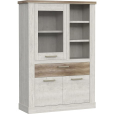 Newroom Coby.Ten Modern Pine White Display Cabinet 108.4 x 106.3 x 41.3 cm (W x H x D) Glass Cabinet Standing Display Cabinet Glass Cabinet Living Room