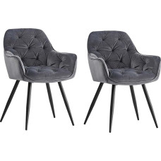 Jahecome Dining Room Chairs, Made of Fabric (Velvet), Living Room Chair, Choice of Colours, Retro Design Armrest, Chair with Backrest, Metal Legs, Black (2, Grey)