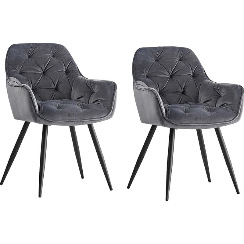 Jahecome Dining Room Chairs, Made of Fabric (Velvet), Living Room Chair, Choice of Colours, Retro Design Armrest, Chair with Backrest, Metal Legs, Black (2, Grey)