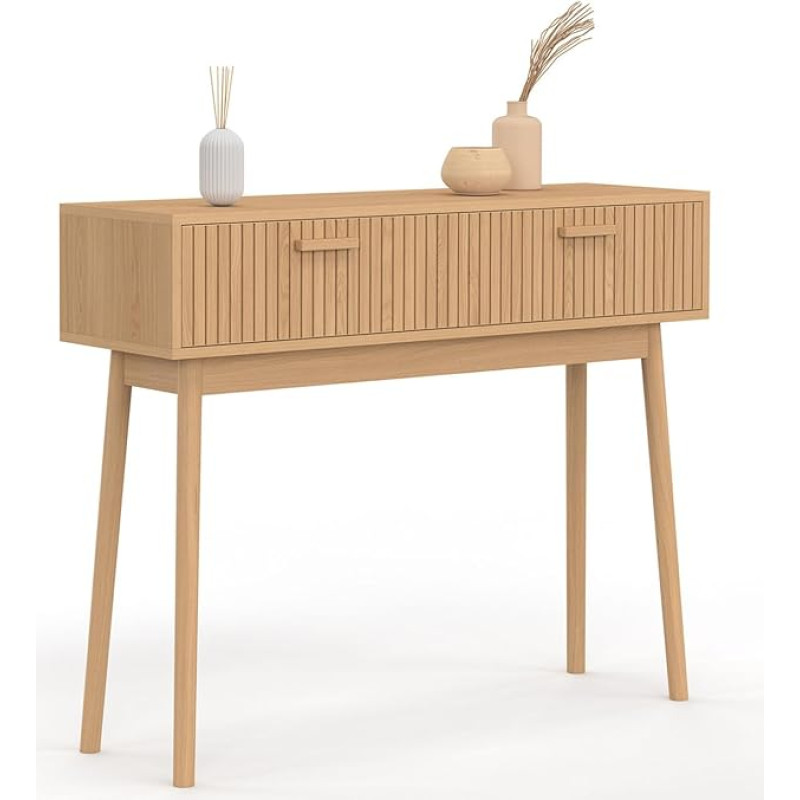 IDMarket - Juliette Console Table with 2 Drawers, Slats, Wood, Oak Colour