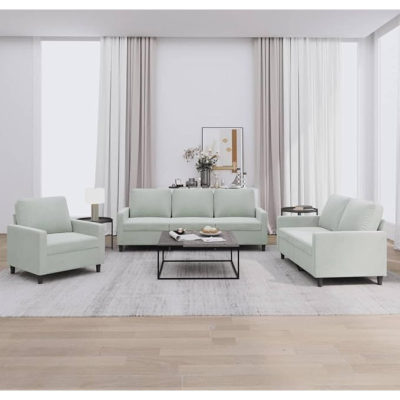 Xichuzi 3201476 3-Piece Sofa Set with Cushions Light Grey Velvet, Lounge Sofa, Sofas & Couches, Relax Sofa, Couch for Living Room, 3201476