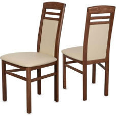 Staboos CH44 Dining Room Chairs Set of 2 Wooden Chairs up to 150 kg - Fully Assembled - Kitchen Chair Padded with Backrest - Solid Beech Wood (Walnut - Beige)