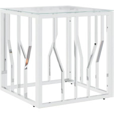 vidaXL Coffee Table, Side Table with Plenty of Space for Snacks Drinks, Sofa Table for Living Room, Table, Coffee Table, Telephone Table, Silver Stainless Steel Glass