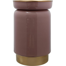 Qiyano Round Small Side Table with Tray Made of 100% Iron Metal Shelf Decorative High Gloss Bedside Table for Living Room Couch Hallway Retro Look Diameter 31.5 cm Colour: Dusky Pink/Gold