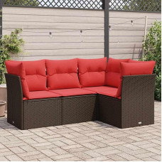 Rantry 4-TLG. Garten-Sofagarnitur mit Kissen Braun Poly Rattan Gartenlounge Model3217584