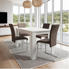 FURNCO Corwin DT Dining Table, 140 x 80 x 75 cm, Sturdy Wooden Dining Table for 4-6 People, White