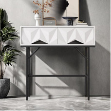 YLSZHY Console Table with 2 Drawers, Modern Dressing Table with Metal Frame, Geometric Texture, Narrow Hallway Table with Storage for Living Room, Bedroom, Furniture (Black)