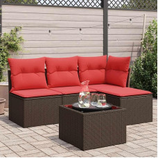 Rantry 5-TLG. Garten-Sofagarnitur mit Kissen Braun Poly Rattan Gartenlounge Model3217514