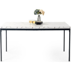 FurnitureR Dining Table, Rectangular Kitchen Table with Marble Effect Veneer Table Top for Dining Room, Living Room, 150 x 75 x 75 cm, White