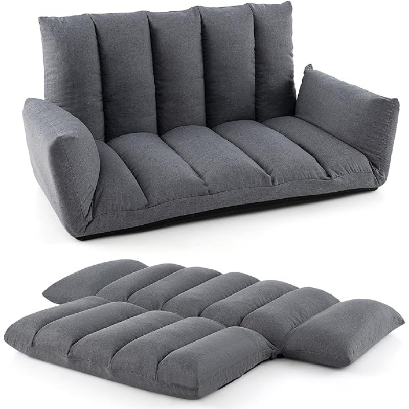 RELAX4LIFE Folding Floor Sofa, Floor Chair with 5-Way Adjustable Backrest & Armrests, High Density Foam Padding, Padded Deck Chair for Living Room, Bedroom, 119 x 76 x 60 cm