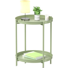EKNITEY 2 Tier Side Table - Metal Side Table Waterproof Small Sofa Coffee Side Tables with Removable Tray for Living Room Balcony and Office (2-Tier Atrovirens)