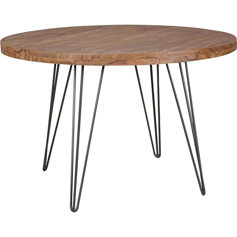 FineBuy Design: Bati Round Dining Table, Diameter: 120 x 78 cm, Sheesham Solid Wood Country House Dining Table, Brown Kitchen Table for 4 People