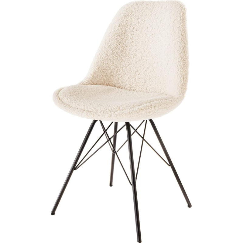Riess Ambiente Scandinavia Design Chair White Bouclé Black Metal Legs Bowl Chair Kitchen Chair Dining Room Chair