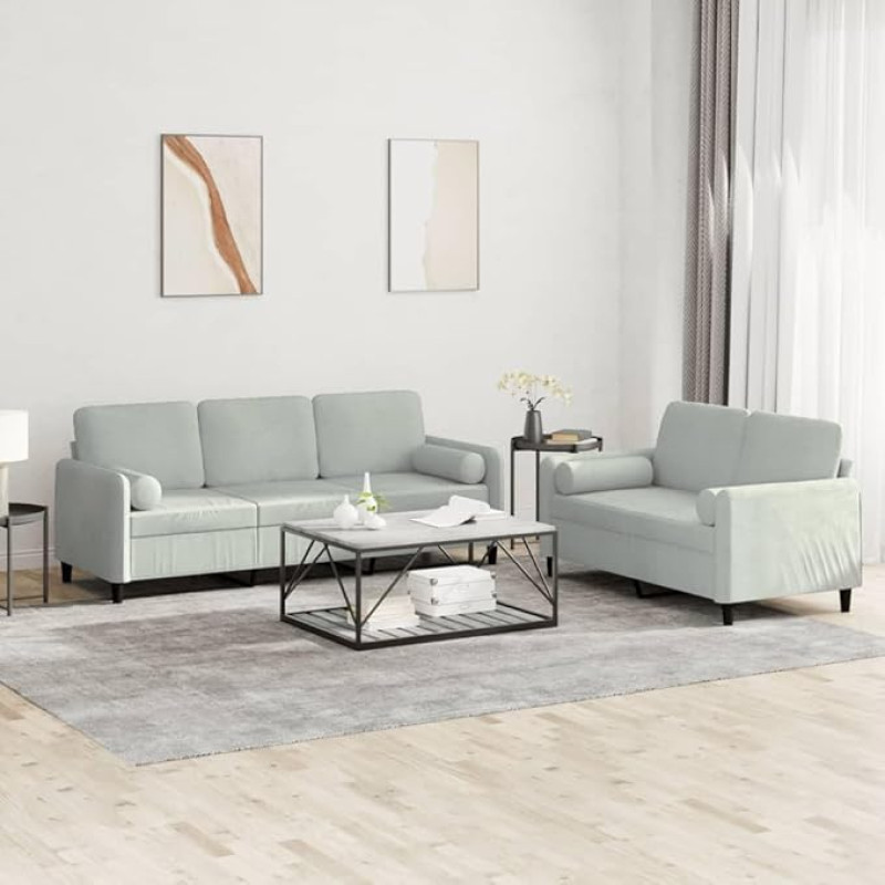 LAPOOH 3202034 2-Piece Sofa Set with Cushions Light Grey Velvet, Lounge Sofa, Sofas & Couches, Relaxing Sofa, Couch for Living Room, Couch with Sleep Function