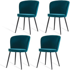 JaHECOME Set of 4 Dining Room Chairs, Living Room Chairs with Velvet Fabric Cover, Black Metal Legs, Easy Care Upholstered Chairs in Retro Design for Dining Room and Living Room (4, Teal)