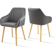 Goeurvant Dining Room Chairs Velvet Dark Grey with Armrests Set of 2 Kitchen Chairs Upholstered Chair Armrest Chair with Wooden Legs and Backrest
