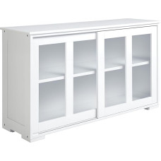 HOMCOM Kitchen Sideboard Modern Stackable Sideboard Kitchen Cabinet with 2 Glass Sliding Doors and Adjustable Shelf for Living Room Dining Room 107 x 33 x 62.5 cm White