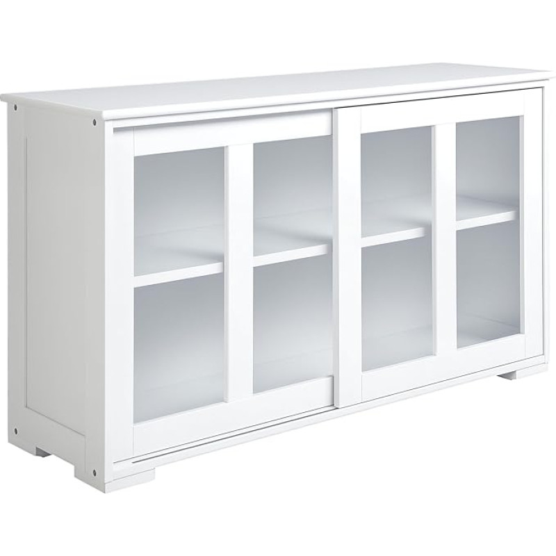 HOMCOM Kitchen Sideboard Modern Stackable Sideboard Kitchen Cabinet with 2 Glass Sliding Doors and Adjustable Shelf for Living Room Dining Room 107 x 33 x 62.5 cm White