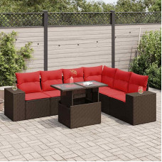 Rantry 14-TLG. Garten-Sofagarnitur mit Kissen Braun Poly Rattan Akazie Gartenlounge Model3326815