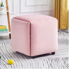 WLWLEO 5-in-1 Multifunctional Cube Stool Ottoman Footstool Mobile Stool with 4 Wheels Upholstery Cosmetic Table Stool Sofas Stool Shoe Changing Stool, Pink
